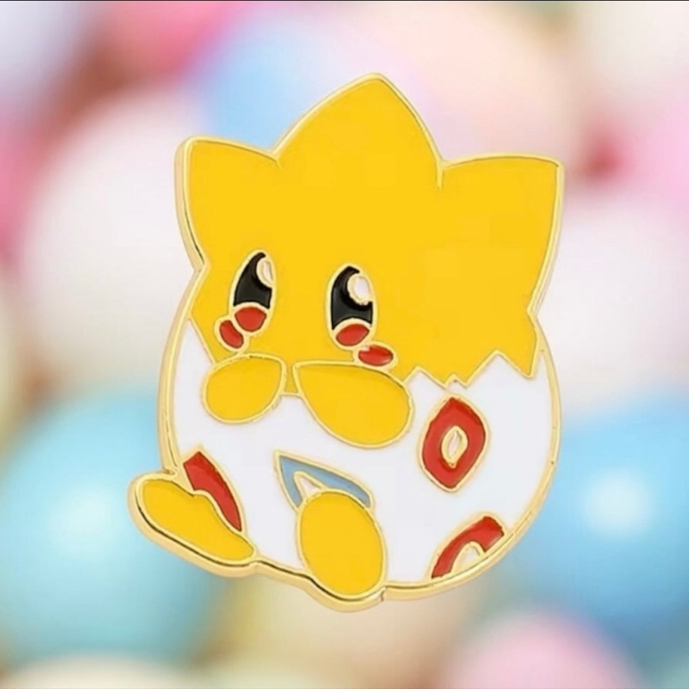 Pokemon Yellow Togepi Enamel Pin with White Egg and Red Accents